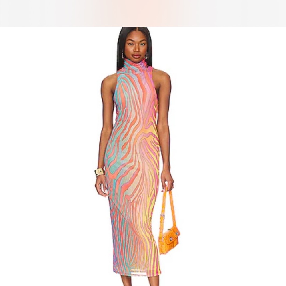AFRM Vibrant Multicolor Zebra Print Midi Dress